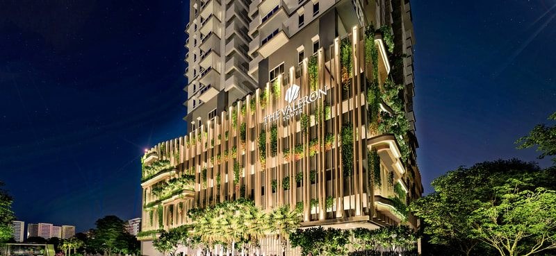 The Valeron Tower facade at night, Metro Manila