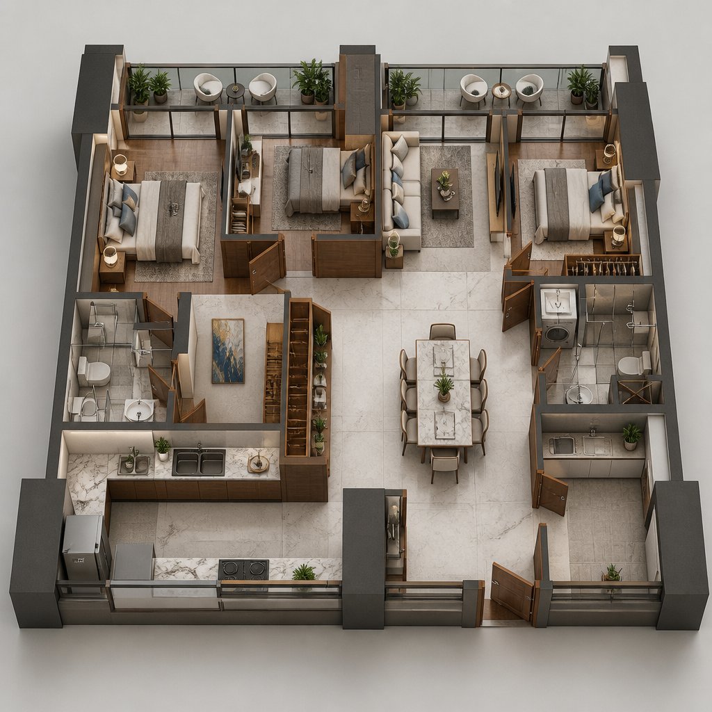 The Valeron Tower Tandem Unit 3D floor plan