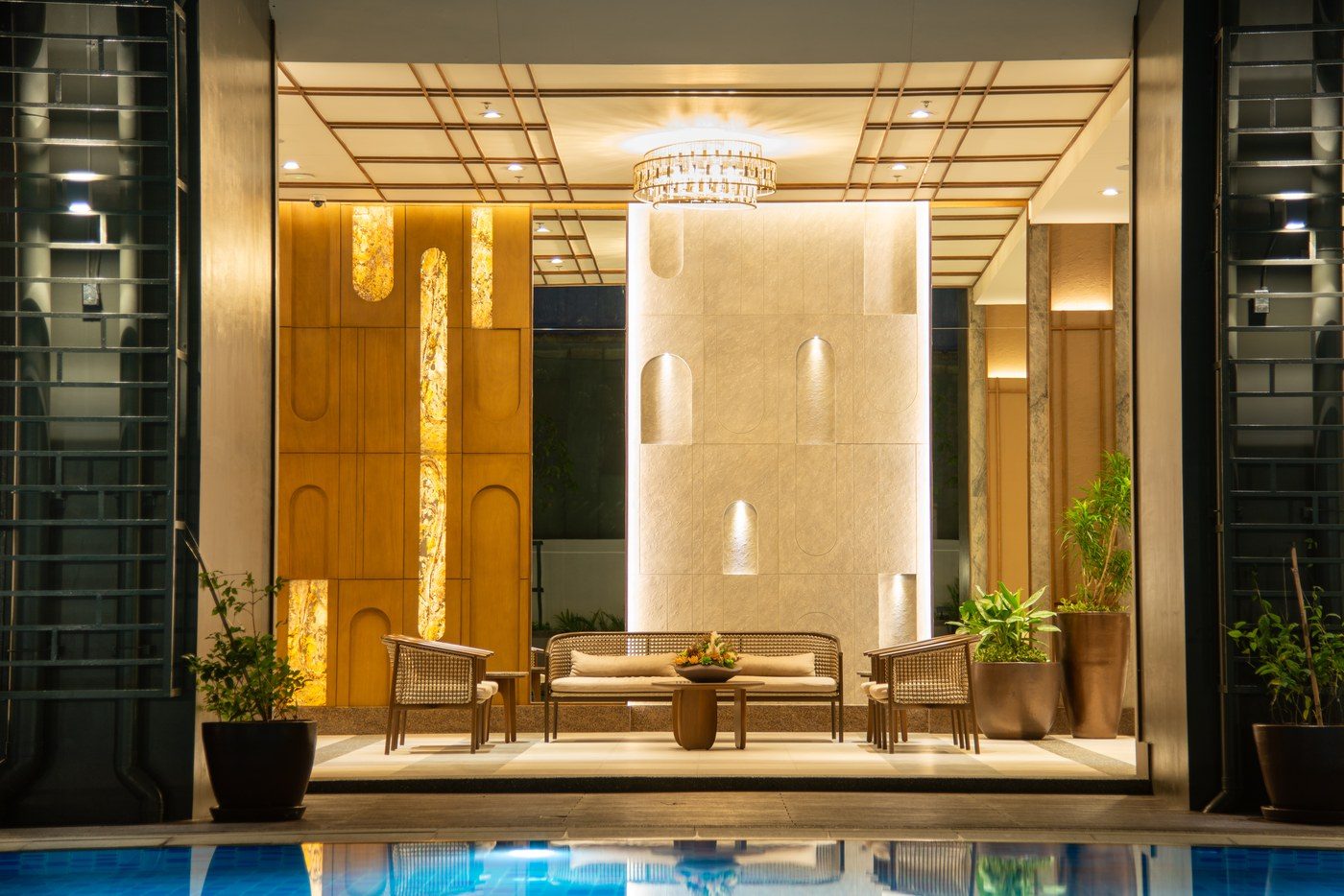 The Oriana indoor lounge at night